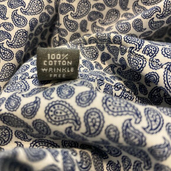 Kenneth Cole Reaction Cotton Blue White Paisley Button Up Formal Dress Shirt - Picture 8 of 8